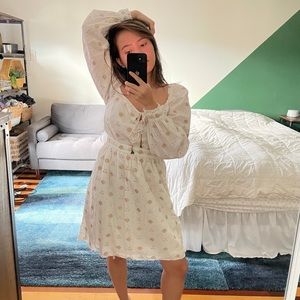 Joie Mianda Mini Dress (ivory & gold metallic) XS